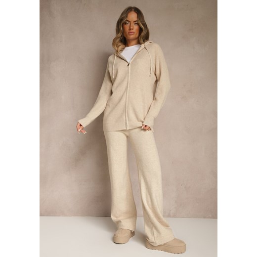 Beżowy Dzianinowy Komplet Dresowy z Wełną Bluza z Kapturem i Spodnie Essana ze sklepu renee.pl w kategorii Komplety i garnitury damskie - zdjęcie 186547707