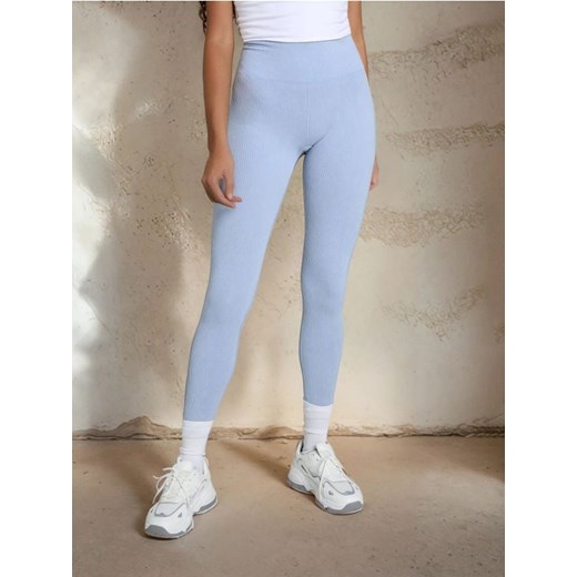 Sinsay - Legginsy high waist w prążek - niebieski ze sklepu Sinsay w kategorii Spodnie damskie - zdjęcie 186548527