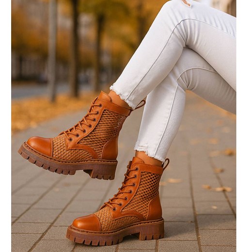 =h2Brązowe ażurowe botki trapery na platformie /16770 F1-1 G381 +h2/ ze sklepu Pantofelek24.pl w kategorii Workery damskie - zdjęcie 186548646