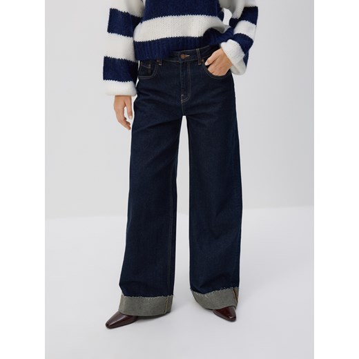 Reserved - Jeansy wide leg z podwinięciem - granatowy ze sklepu Reserved w kategorii Jeansy damskie - zdjęcie 186549955