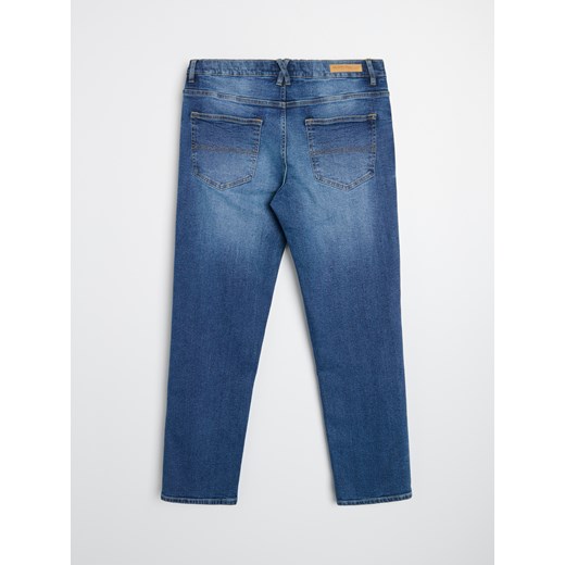 Sinsay - Jeansy straight z efektem sprania - granatowy Sinsay 32/34 Sinsay