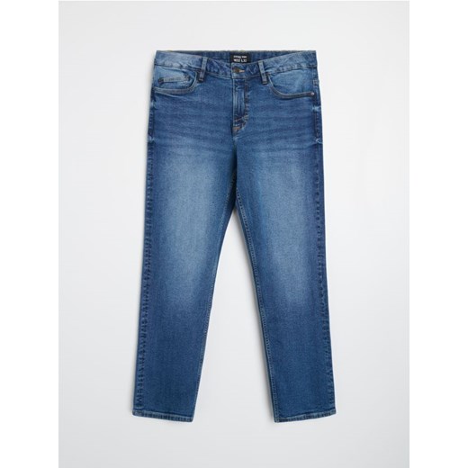 Sinsay - Jeansy straight z efektem sprania - granatowy Sinsay 38/34 Sinsay