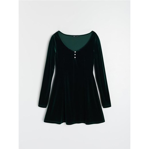 Sinsay - Welurowa sukienka mini z długim rękawem - zielony Sinsay XXL Sinsay