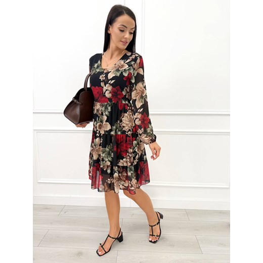Czarna Sukienka w Kwiaty z Falbankami Modnakiecka.pl 42 ModnaKiecka.pl