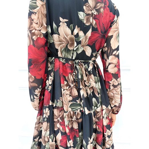 Czarna Sukienka w Kwiaty z Falbankami Modnakiecka.pl 42 ModnaKiecka.pl