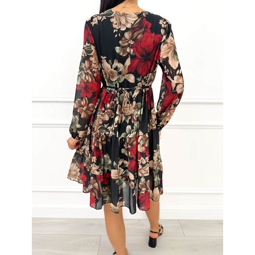 Czarna Sukienka w Kwiaty z Falbankami Modnakiecka.pl 38 ModnaKiecka.pl