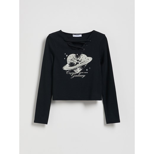Reserved - Koszulka z nadrukiem - czarny ze sklepu Reserved w kategorii Bluzki dziewczęce - zdjęcie 186551758