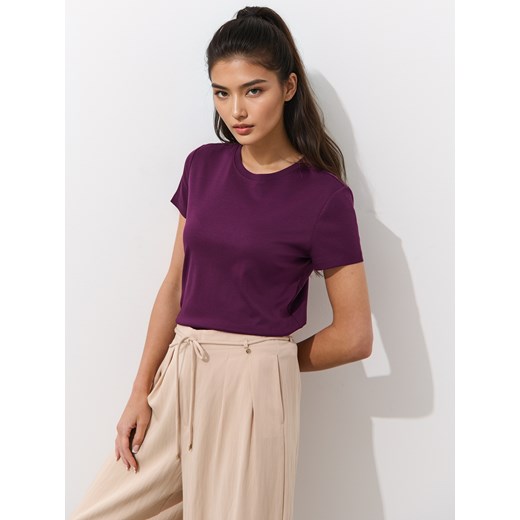 Mohito - T-shirt z dodatkiem jedwabiu - ciemny fiolet ze sklepu Mohito w kategorii Bluzki damskie - zdjęcie 186554545
