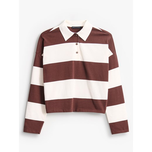 Mohito - Longsleeve z kołnierzykiem polo - kremowy ze sklepu Mohito w kategorii Bluzki damskie - zdjęcie 186554687