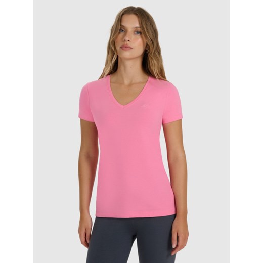 Damski t-shirt slim basic 4F 4FWAW25TTSHF2969 - różowy ze sklepu Sportstylestory.com w kategorii Bluzki damskie - zdjęcie 186558385