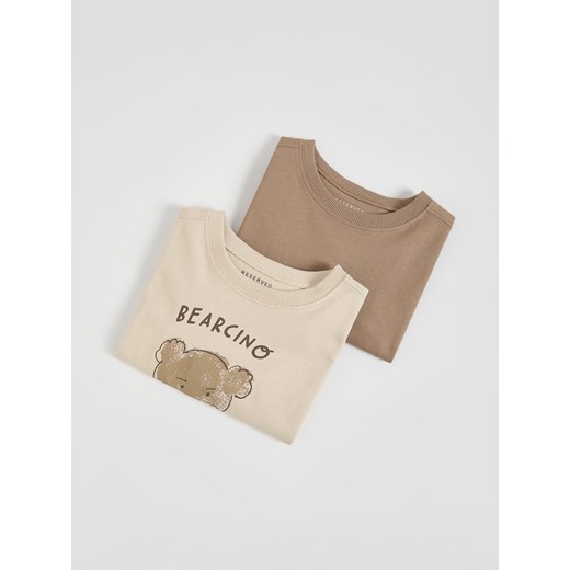 Reserved - Bawełniany longsleeve 2 pack - beżowy - id: 111FI-08X - marki Reserved - 186558875 Reserved - Bawełniany longsleeve 2 pack - beżowy ze sklepu Reserved w kategorii T-shirty chłopięce - zdjęcie 186558875