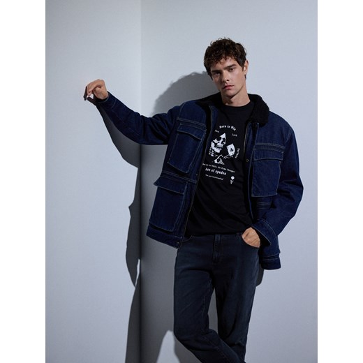 Reserved - T-shirt regular z nadrukiem - czarny ze sklepu Reserved w kategorii T-shirty męskie - zdjęcie 186559008