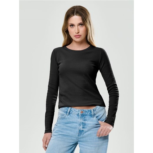 Sinsay - Prążkowana koszulka z długim rękawem - czarny ze sklepu Sinsay w kategorii Bluzki damskie - zdjęcie 186559465