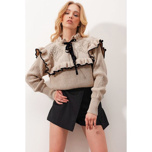 Happiness Istanbul Sweter w kolorze beżowym Happiness Istanbul onesize Limango Polska promocyjna cena