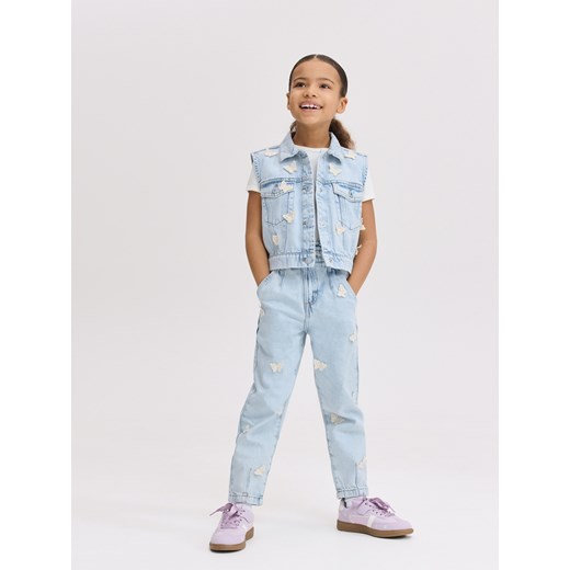 Reserved - Jeansy paperbag z aplikacją - niebieski Reserved 140 (9 lat) wyprzedaż Reserved