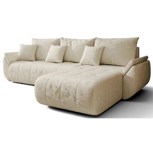 Kremowy narożnik welurowy z funkcją spania D9-K55 ze sklepu Edinos.pl w kategorii Narożniki - zdjęcie 186566518