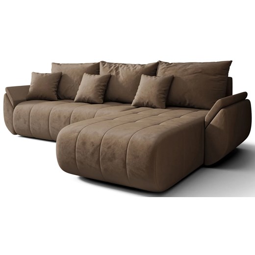 Welurowa brązowa sofa w kształcie litery L F0-T57 - id: 49278 - marki Elior - 186566525 Welurowa brązowa sofa w kształcie litery L F0-T57 ze sklepu Edinos.pl w kategorii Narożniki - zdjęcie 186566525
