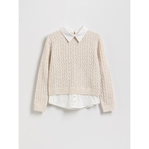 Reserved - Sweter z imitacją koszuli - kremowy ze sklepu Reserved w kategorii Swetry dziewczęce - zdjęcie 186570377
