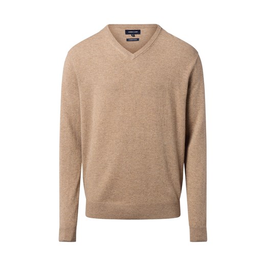 Andrew James Męski sweter z dzianiny z wełną i kaszmirem Mężczyźni Wełna taupe jednolity ze sklepu vangraaf w kategorii Swetry męskie - zdjęcie 186570436