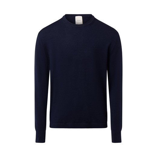 Calvin Klein Męski wełniany sweter Mężczyźni granatowy jednolity ze sklepu vangraaf w kategorii Swetry męskie - zdjęcie 186570439