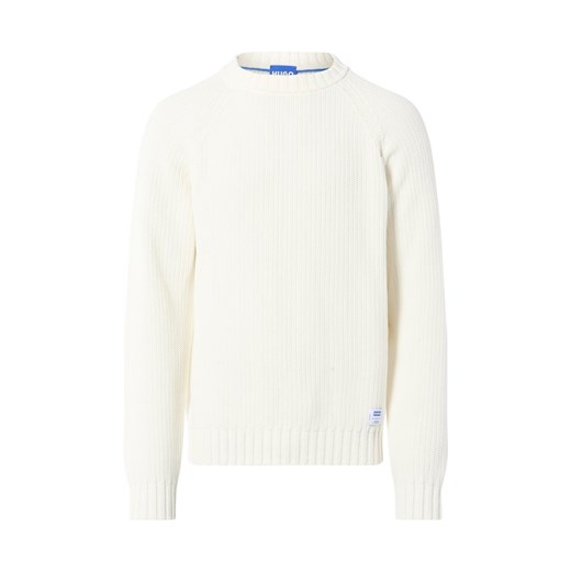 HUGO BLUE Męski sweter z dzianiny - Sonnee Mężczyźni Bawełna écru jednolity ze sklepu vangraaf w kategorii Swetry męskie - zdjęcie 186570455