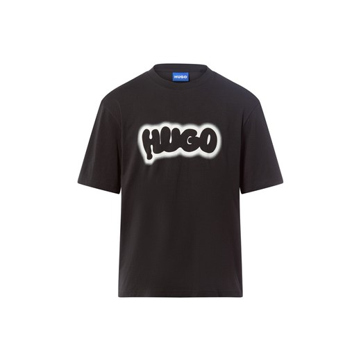 HUGO BLUE Koszulka męska - Nulibax Mężczyźni Bawełna czarny nadruk ze sklepu vangraaf w kategorii T-shirty męskie - zdjęcie 186570456