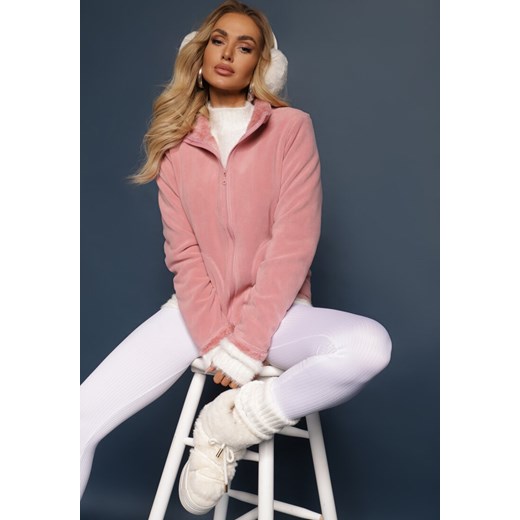 Różowa Rozpinana Bluza z Weluru Asinya ze sklepu renee.pl w kategorii Bluzy damskie - zdjęcie 186570949