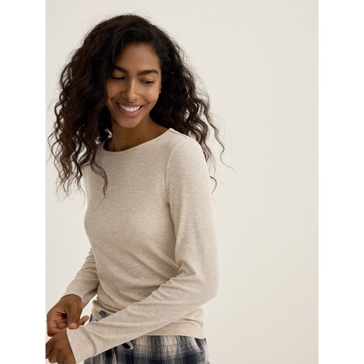 Reserved - Prążkowany longsleeve 2 pack - kremowy - id: 195EY-02X - marki Reserved - 186571155 Reserved - Prążkowany longsleeve 2 pack - kremowy ze sklepu Reserved w kategorii Piżamy damskie - zdjęcie 186571155