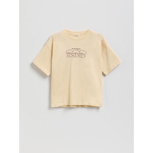 Reserved - T-shirt z haftem - beżowy ze sklepu Reserved w kategorii Bluzki dziewczęce - zdjęcie 186571376