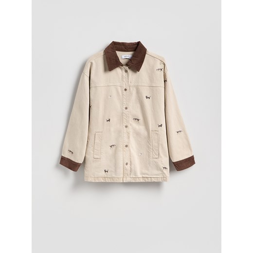 Reserved - Jeansowa kurtka z haftem - beżowy ze sklepu Reserved w kategorii Kurtki damskie - zdjęcie 186571595