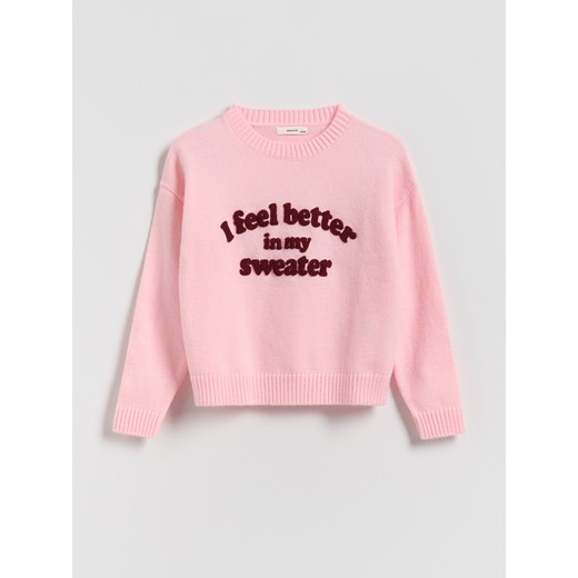 Reserved - Sweter z napisem - pastelowy róż ze sklepu Reserved w kategorii Swetry dziewczęce - zdjęcie 186571648