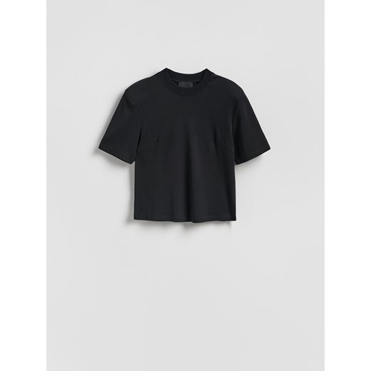 Reserved - T-shirt z poduszkami na ramionach - czarny Reserved L Reserved