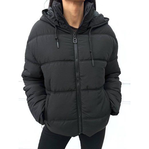 Czarna Krótka Kurtka z Kapturem Modnakiecka.pl 38 ModnaKiecka.pl