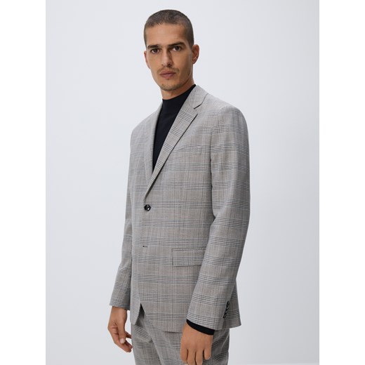 Reserved - Marynarka slim fit w kratę - brązowy ze sklepu Reserved w kategorii Marynarki męskie - zdjęcie 186577175