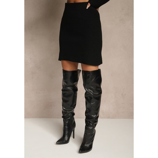 Czarny Dzianinowy Komplet z Wiskozą Spódnica i Rozpinany Kardigan Pioama Renee ONE SIZE renee.pl