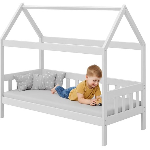 Białe drewniane łóżko ze stelażem dla dziecka C9-W73 ze sklepu Edinos.pl w kategorii Łóżka dziecięce - zdjęcie 186578676