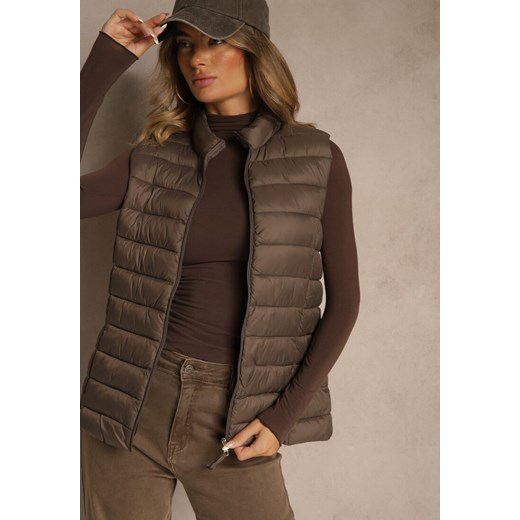 Brązowa Kamizelka Ozdobiona Pikowaniem Soellame ze sklepu renee.pl w kategorii Kamizelki damskie - zdjęcie 186578796