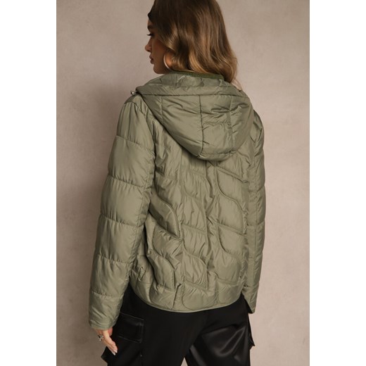 Jasnozielona Kurtka Przejściowa z Kapturem w Oryginalne Pikowane Przeszycia Renee S renee.pl