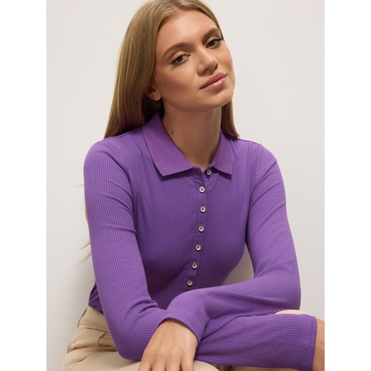 Mohito - Fioletowy longsleeve polo - fioletowy ze sklepu Mohito w kategorii Bluzki damskie - zdjęcie 186578955