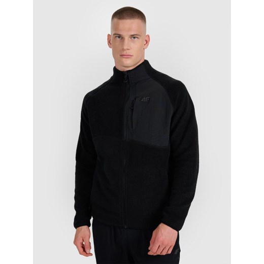 Męski polar sherpa rozpinany 4F 4FWAW25TFLEM339 - czarny ze sklepu Sportstylestory.com w kategorii Bluzy męskie - zdjęcie 186579835