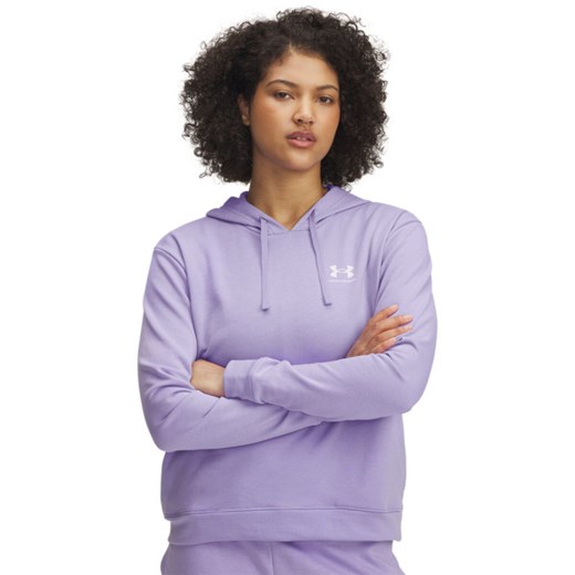 Damska bluza dresowa nierozpinana z kapturem Under Armour UA Rival Terry Hoodie - fioletowa ze sklepu Sportstylestory.com w kategorii Bluzy damskie - zdjęcie 186579889