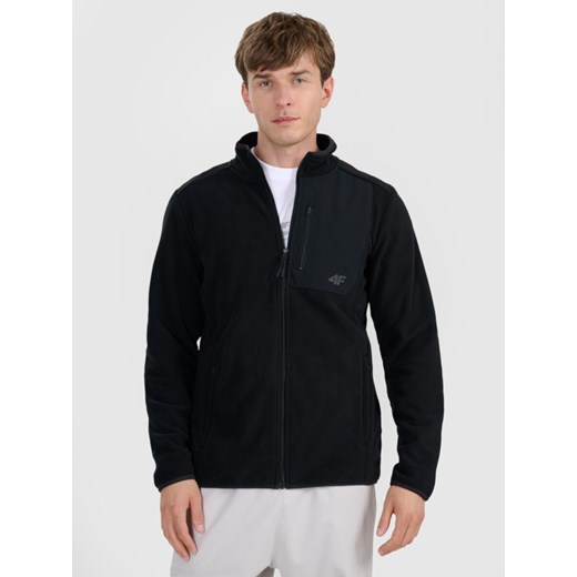 Męski polar rozpinany bez kaptura 4F 4FWAW25TFLEM414 - czarny ze sklepu Sportstylestory.com w kategorii Bluzy męskie - zdjęcie 186579895