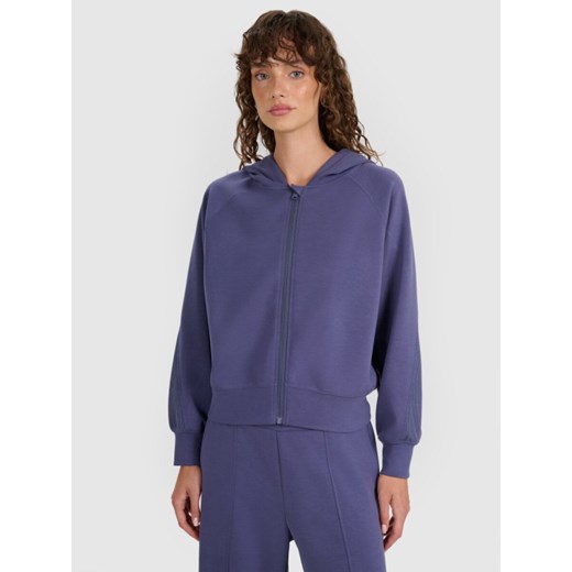 Damska bluza dresowa rozpinana z kapturem 4F 4FWAW25TSWSF1835 - niebieska ze sklepu Sportstylestory.com w kategorii Bluzy damskie - zdjęcie 186579999