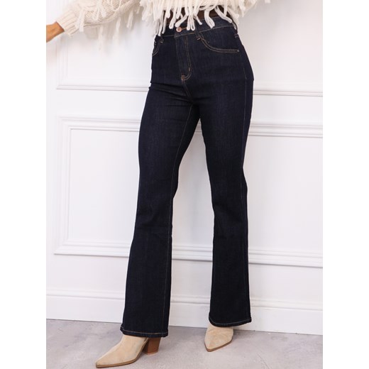 SPODNIE JEANSOWE DZWONY FLARE- CIEMNOJEANSOWE ze sklepu olika.com.pl w kategorii Jeansy damskie - zdjęcie 186584959
