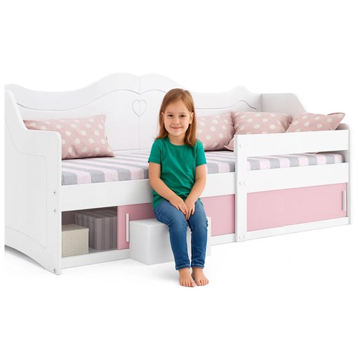 Biało różowe łóżko dla dziewczynki ze schowkiem A4-A62 ze sklepu Edinos.pl w kategorii Łóżka i materace - zdjęcie 186585797