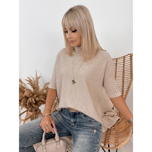 sweter raffe beżowy one size ze sklepu UBRA w kategorii Swetry damskie - zdjęcie 186586515