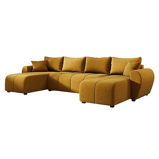 Musztardowy narożnik tapicerowany welurem w kształcie U K2-D74 - id: 53372 - marki Elior - 186587115 Musztardowy narożnik tapicerowany welurem w kształcie U K2-D74 ze sklepu Edinos.pl w kategorii Narożniki - zdjęcie 186587115