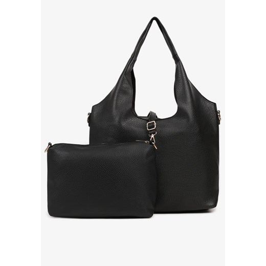 Czarna Torebka Typu Shopper z Dodatkową Saszetką i Przeszyciami Latarina ze sklepu born2be.pl w kategorii Torebki hobo - zdjęcie 186590819