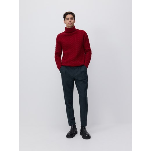 Reserved - Wełniany golf o warkoczowym splocie - czerwony Reserved L promocja Reserved