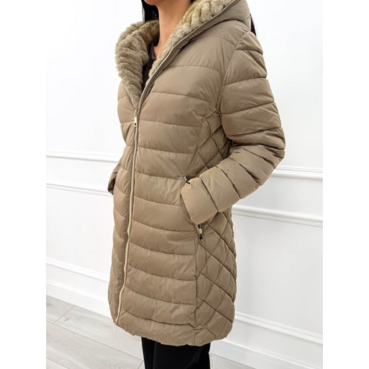 Beżowa Pikowana Kurtka z Kapturem Modnakiecka.pl 40 ModnaKiecka.pl
